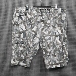 Another Hype Piece Mens Cargo Shorts Camo Branch Print 38 Grey White